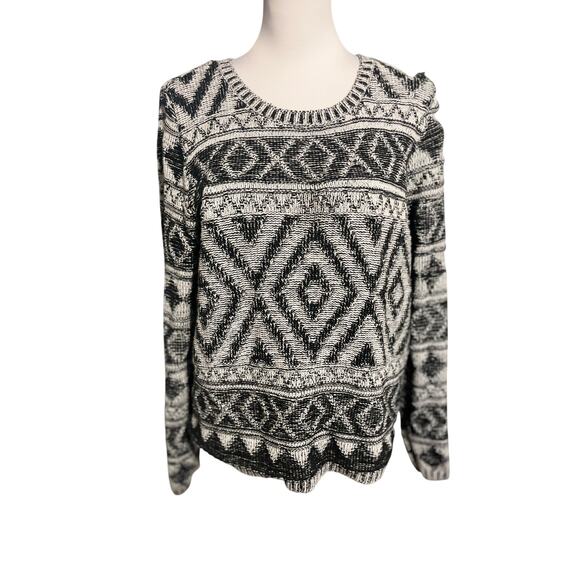Lucky Brand XOXO Sweater L Tribal Fair Isle GrandpaCore Boho Knit Pullover - Picture 3 of 9